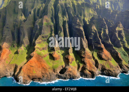 Aerial view of the Napali coast, Kauai Stock Photo