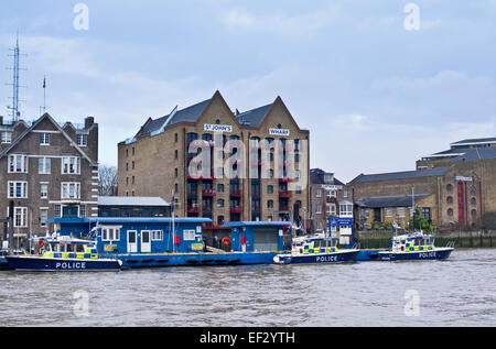 The London Metropolitan Police Marine Policing Unit headquarters at Wapping, seen from the River Thames, London, England UK Stock Photo