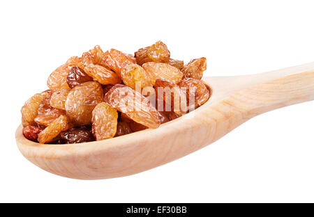 raisins in a wooden spoon. Clipping Path Stock Photo