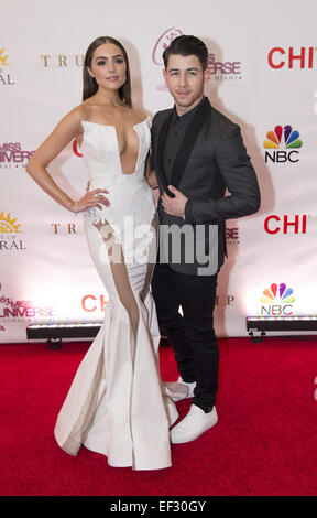 Doral, Florida, USA. 25th Jan, 2015. Singer NICK JONAS and girlfriend Miss Universe 2012 OLIVIA CULPO attends the 63rd Annual Miss Universe Pageant held at Trump National Doral Miami. Credit:  Andrew Patron/ZUMA Wire/Alamy Live News Stock Photo