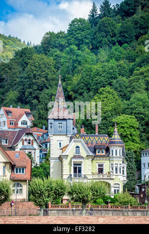Historic buildings on the banks of the Neckar river, Heidelberg, Baden-Württemberg, Germany Stock Photo