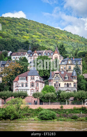 Historic buildings on the banks of the Neckar river, Heidelberg, Baden-Württemberg, Germany Stock Photo