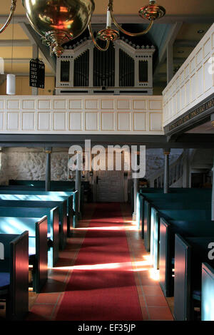 Nave of the Church of St. Stephen with the organ, which was built in 1867. The Protestant Church of St. Stephen is located in the center of the village Egestorf. Photo: Klaus Nowottnick Date: March 9, 2014 Stock Photo