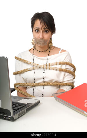 Businesswoman all tied up Stock Photo