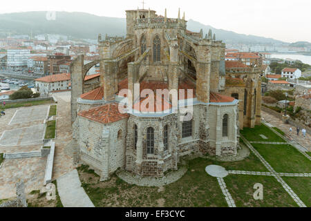 Aerial view of the Santa Maria Church, Castro Urdiales, town of Cantabria, Spain, Europe. Stock Photo