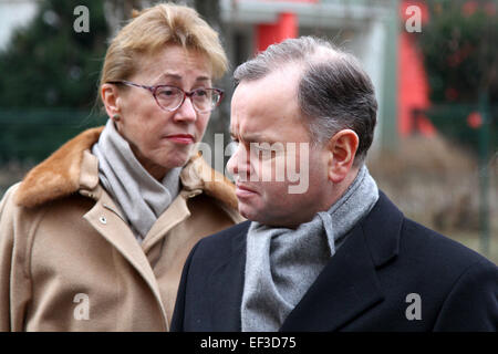 Norwegian parliament head Olemic Thommessen (right), who is visiting the Czech Republic, declined to comment on the case of two sons taken from their Czech parents in 2011 by the Norwegian child welfare service. Thommessen said that this problem should be solved with the Foreign Ministry in Steti, Czech Republic, January 26, 2015 where he visits a press conference focusing on social exclusion and Government agency for social inclusion. Pictured in the background is the Norwegian ambassador to the Czech Republic Siri Ellen Sletner. (CTK Photo/Ondrej Hajek) Stock Photo