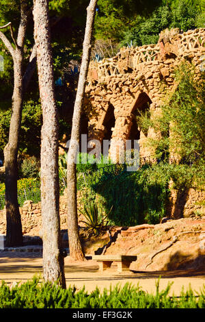 Park Guell by Antoni Gaudi architect. Barcelona, Catalonia, Spain. Stock Photo