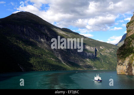 A Fjord passenger Ferry in Geirangerfjord, UNESCO World Heritage Site, Sunnmøre region, Møre og Romsdal county, Western Norway, Stock Photo