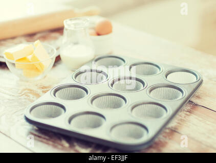 close up of empty muffins molds Stock Photo
