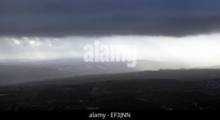 aerial view of stormy weather over the Pennines in Northern England, UK Stock Photo