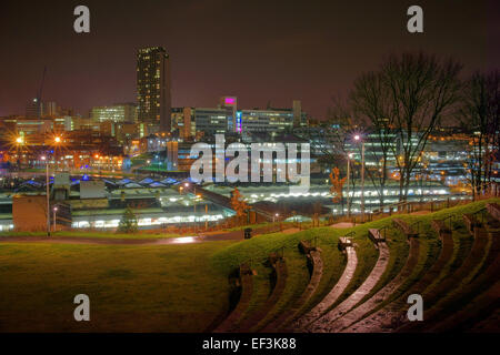 UK,South Yorkshire, Sheffield, City Centre at night from Sheaf Valley Park Stock Photo