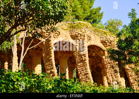 Park Guell by Antoni Gaudi architect. Barcelona, Catalonia, Spain. Stock Photo