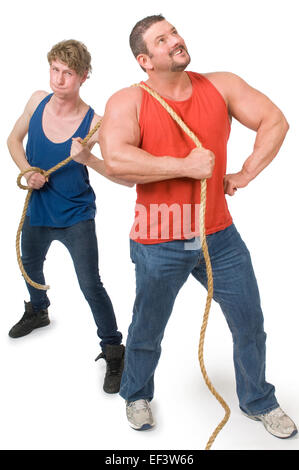 Two men having a tug of war Stock Photo