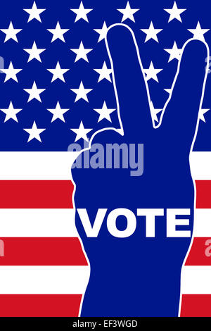 USA Vote - Victory gesture over national flag Stock Photo