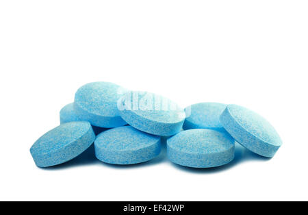 Blue pills group isolated on white background Stock Photo