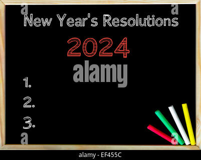 New Years Resolutions 2025, vintage chalk text on blackboard, colored chalk in the corner, Business Vision conceptual image Stock Photo