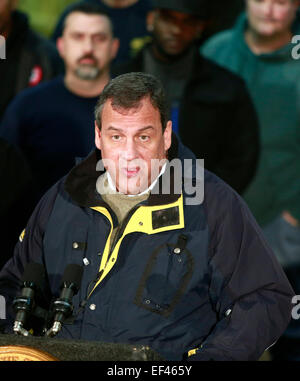 Newark, New Jersey, USA. 26th January, 2015. New Jersey Governor Chris Christie speaks to the media following an emergency meeting to prepare for Winter Storm Juno which is expected to dump up to two feet of snow across the northeastern United States at Newark Department of Transportation Jan. 26, 2015 in Newark, N.J. Credit:  Planetpix/Alamy Live News Stock Photo