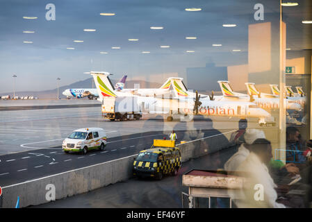 Passengers waiting at Addis Ababa Bole International Airport, Ethiopia, Africa Stock Photo