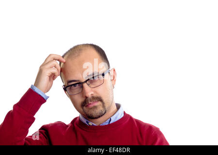 thinking man scratching his head Stock Photo