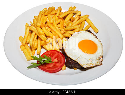 Steak egg and chips at cafe, Idrija, Slovenia Stock Photo