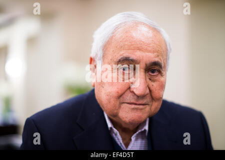 Krakow, Poland. 26th Jan, 2015. Survivor Gabor Hirsch from Switzerland poses for a photograph ahead of the upcoming 70th anniversary of the liberation of the camp KL Auschwitz-Birkenau in a hotel room in Krakow, Poland, 26 January 2015. Photo: Rolf Vennenbernd/dpa/Alamy Live News Stock Photo