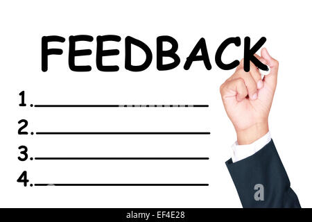 feedback list write by businessman on white background Stock Photo