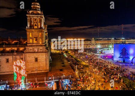 Metropolitan Cathedral and President's Palace in Zocalo, Center of Mexico City Mexico Christmas Night Stock Photo