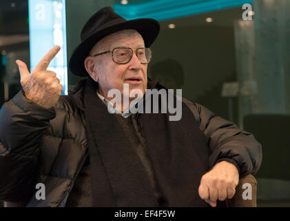 (150127) -- ZAGREB, Jan. 27, 2015 (Xinhua) -- Holocaust survivor Branko Lustig speaks during an interview with Xinhua News Agency in Zagreb, capital of Croatia, Jan. 26, 2015. Branko Lustig is a famous Croatian film producer, winner of two Oscar Awards for Schindler's List and Gladiator. During World War II, he was imprisoned for two years in Auschwitz and Bergen-Belsen as a child. He will join Croatian delegation to attend an official ceremony marking the 70th anniversary of the liberation of the KL Auschwitz Concentration Camp in the former Auschwitz-Birkenau camp in Poland on Jan. 27. The Stock Photo