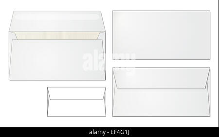 standard envelope design folded and open, front and back side Stock Photo