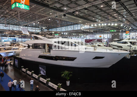 Sunseeker motor boat at the boot Duesseldorf 2015 - the worlds biggest yachting and water sports exhibition Stock Photo