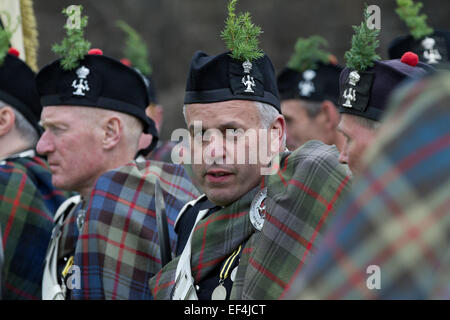 Members of the Atholl Highlanders, Europe's only private army, lining up before Pipefest Stirling, an event staged at Stirling C Stock Photo