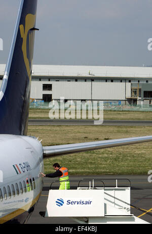 Ryanair Ltd. (ISEQ: RYA, LSE: RYA, NASDAQ: RYAAY) is an Irish low-cost airline headquartered in Swords, Dublin, Ireland, with it Stock Photo