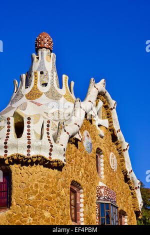Entrance pavilion, detail. Park Guell, Barcelona, Catalonia, Spain. Stock Photo