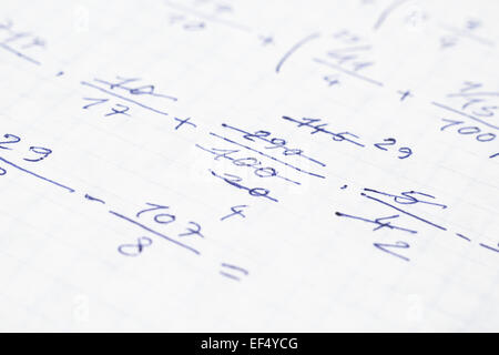 School Notebook With Handwritten Algebra Equations Stock Photo