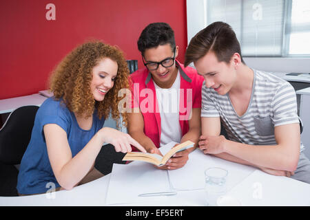 Smiling student reading book together Stock Photo