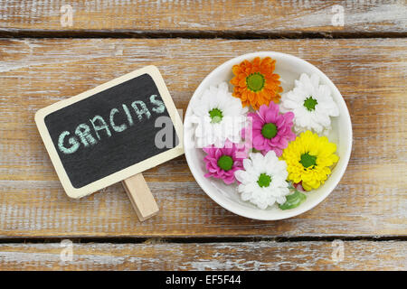 Gracias card with colorful santini flowers Stock Photo