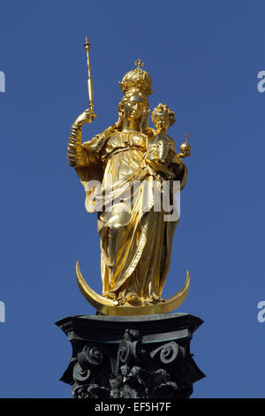 MARIENSAULE & GOLD VIRGIN MARY MARIENPLATZ MUNICH GERMANY 17 March 2014 Stock Photo