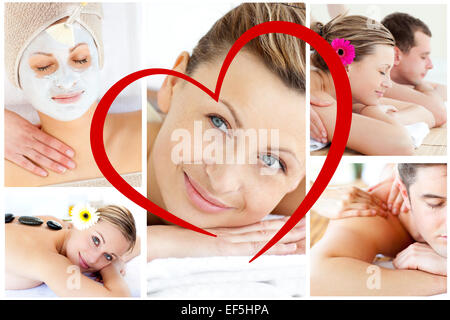 Composite image of collage of young people having relaxation treatments Stock Photo