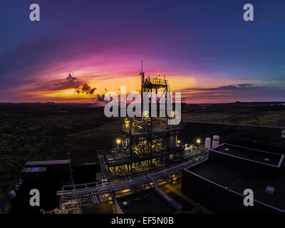 Carbon Recycling plant with Svartsengi Geothermal Power Plant in the background, Reykjanes, Iceland Stock Photo