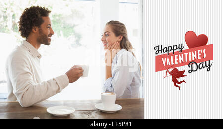 Composite image of happy couple on a date having coffee Stock Photo