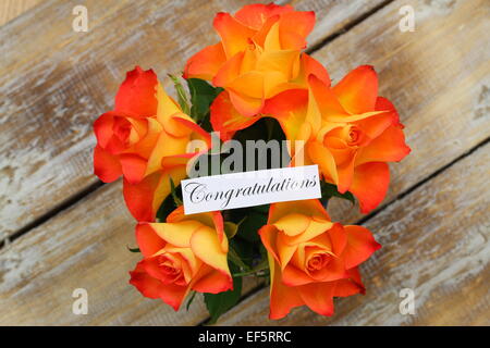 Congratulations card with orange roses bouquet Stock Photo