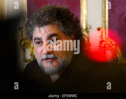 Argentinian tenor Jose Cura speaks to media in Prague, Czech Republic, on Tuesday, January 27, 2015. He will perform in opera Otello by Guiseppe Verdi in the State Opera house in Prague. (CTK Photo/Roman Vondrous) Stock Photo