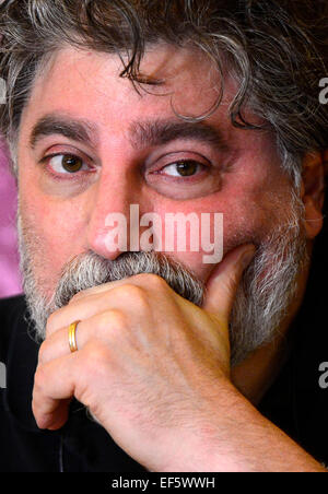 Argentinian tenor Jose Cura speaks to media in Prague, Czech Republic, on Tuesday, January 27, 2015. He will perform in opera Otello by Guiseppe Verdi in the State Opera house in Prague. (CTK Photo/Roman Vondrous) Stock Photo