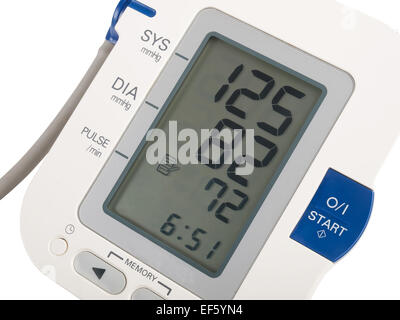 Blood pressure measurement, digital gauge medical equipment isolated on  white background. Health and medicine concept Stock Photo - Alamy