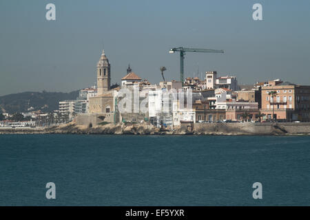 View of Sitges, near Barcelona, Catalonia Stock Photo