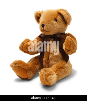 Brown Toy Teddy Bear with Ribbon Isolated on White Background. Stock Photo