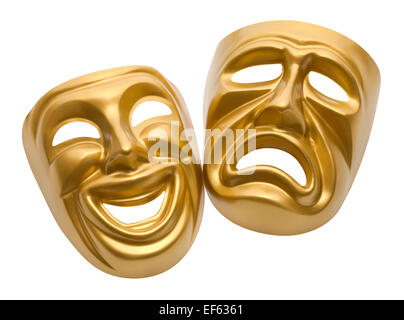Gold Movie Masks Isolated on White Background. Stock Photo