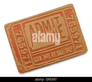 Large Old Red Admit One Ticket Isolated on White Background. Stock Photo