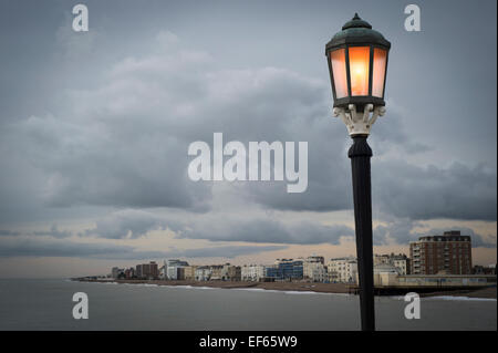 Worthing in West Sussex with illuminated lamp on the pier Stock Photo