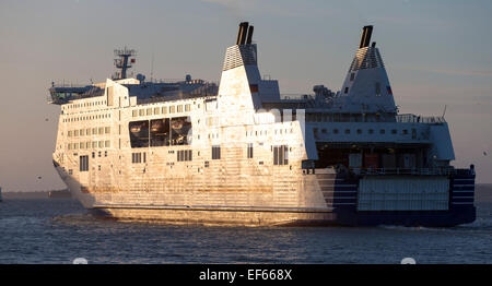 A general view of Brittany Ferry's Mont St Michel leaving Portsmouth Harbour in Hampshire, home of the Royal Navy.  Picture date Stock Photo